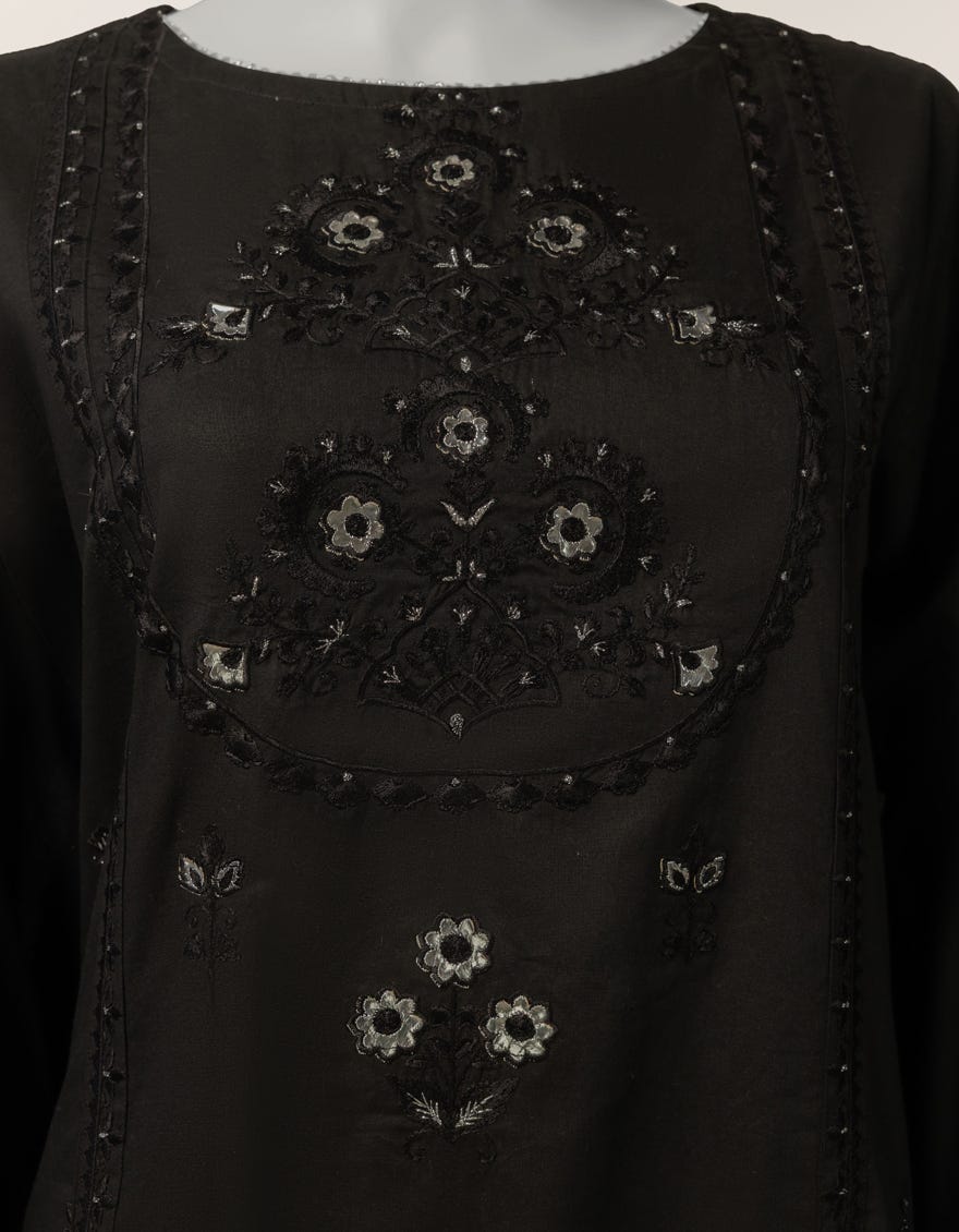BLACK LAWN EMBROIDERED STITCHED 2PC