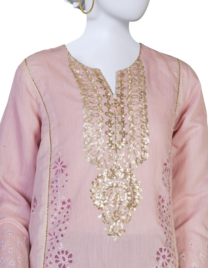 PINK PAPER COTTON EMBROIDERED KURTA