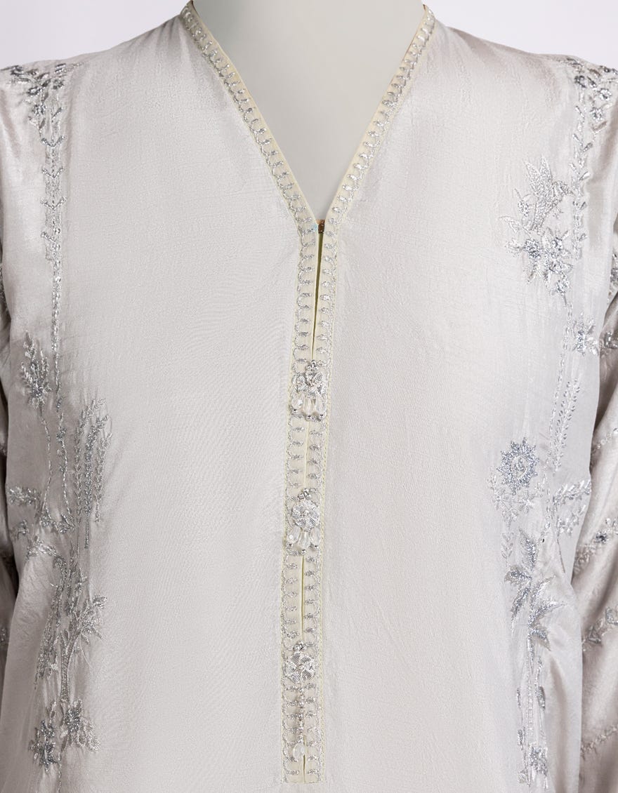 GREY RAW SILK EMBROIDERED FORMAL CO-ORD SET