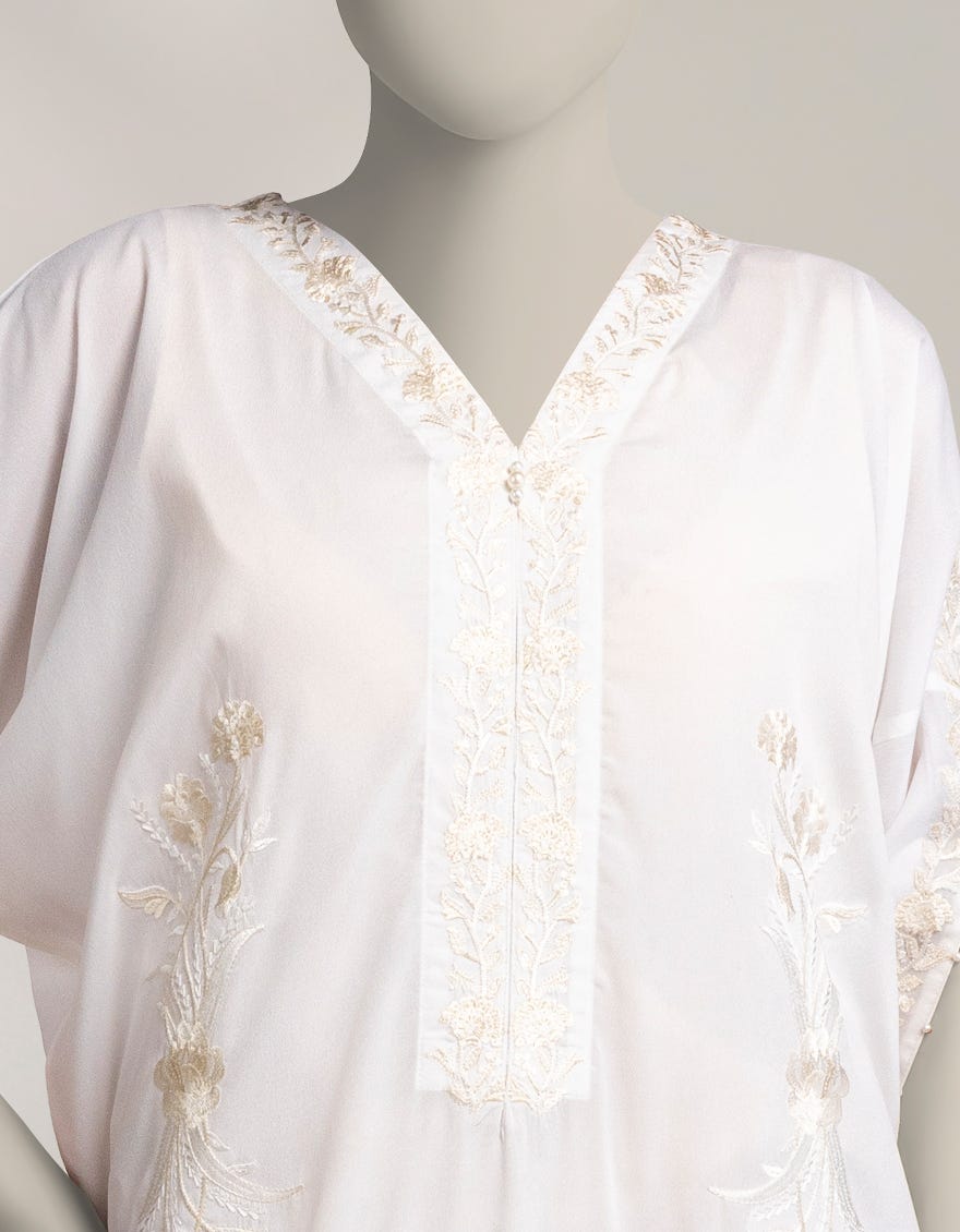 WHITE SILK EMBROIDERED KURTA