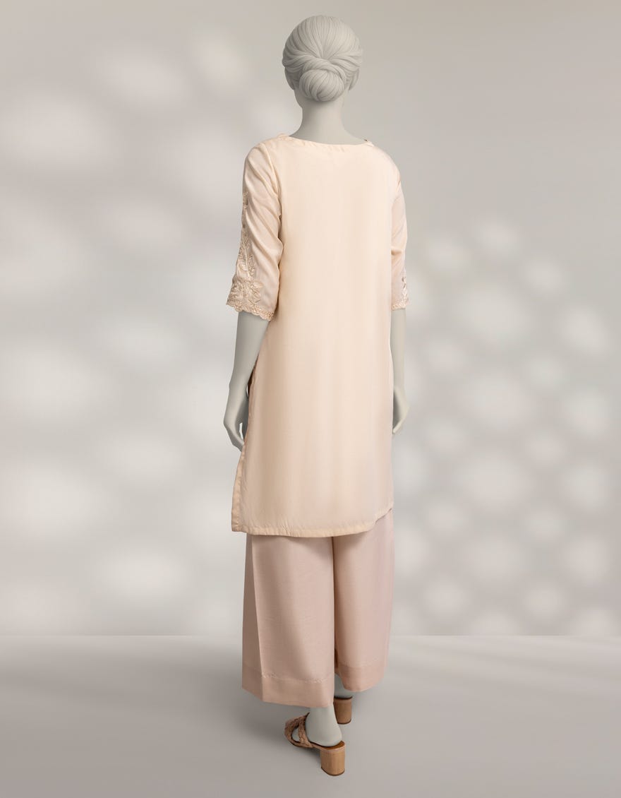 BEIGE SILK EMBROIDERED KURTA
