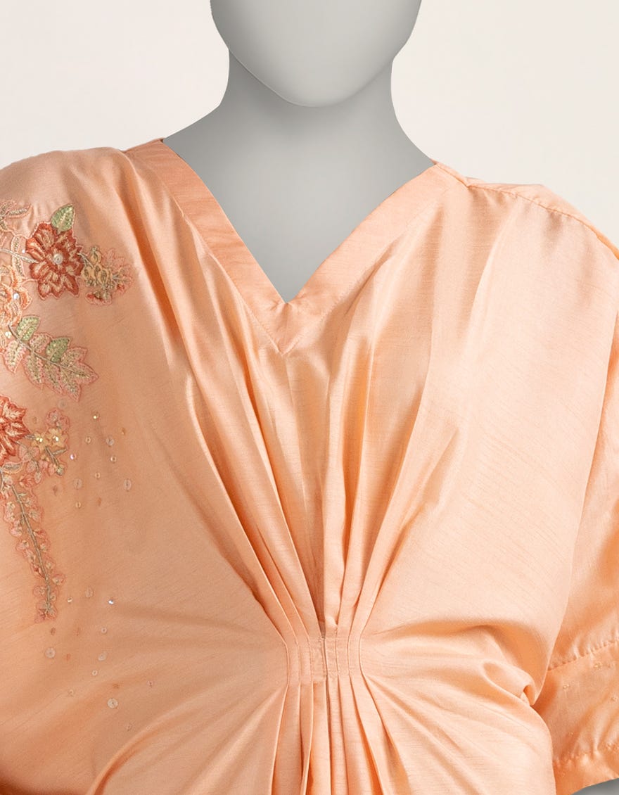 PEACH EMBROIDERED RAW SILK KURTA