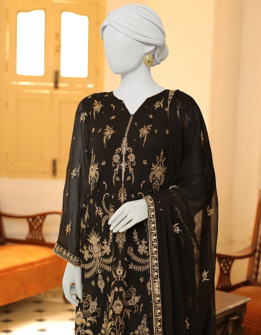 BLACK DYED UNSTITCHED 3PC | JJLS-S-JFU-23-702