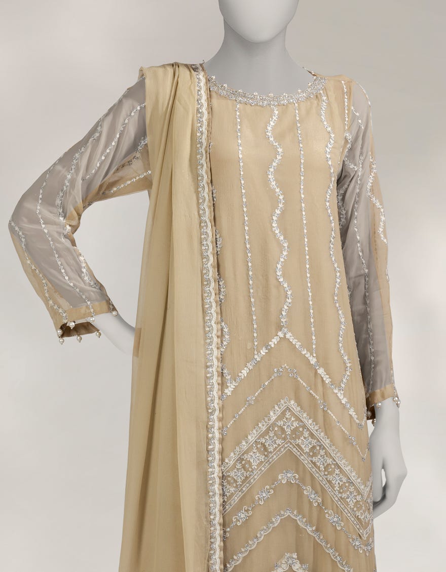 BEIGE CHIFFON EMBROIDERED UNSTITCHED 3PC