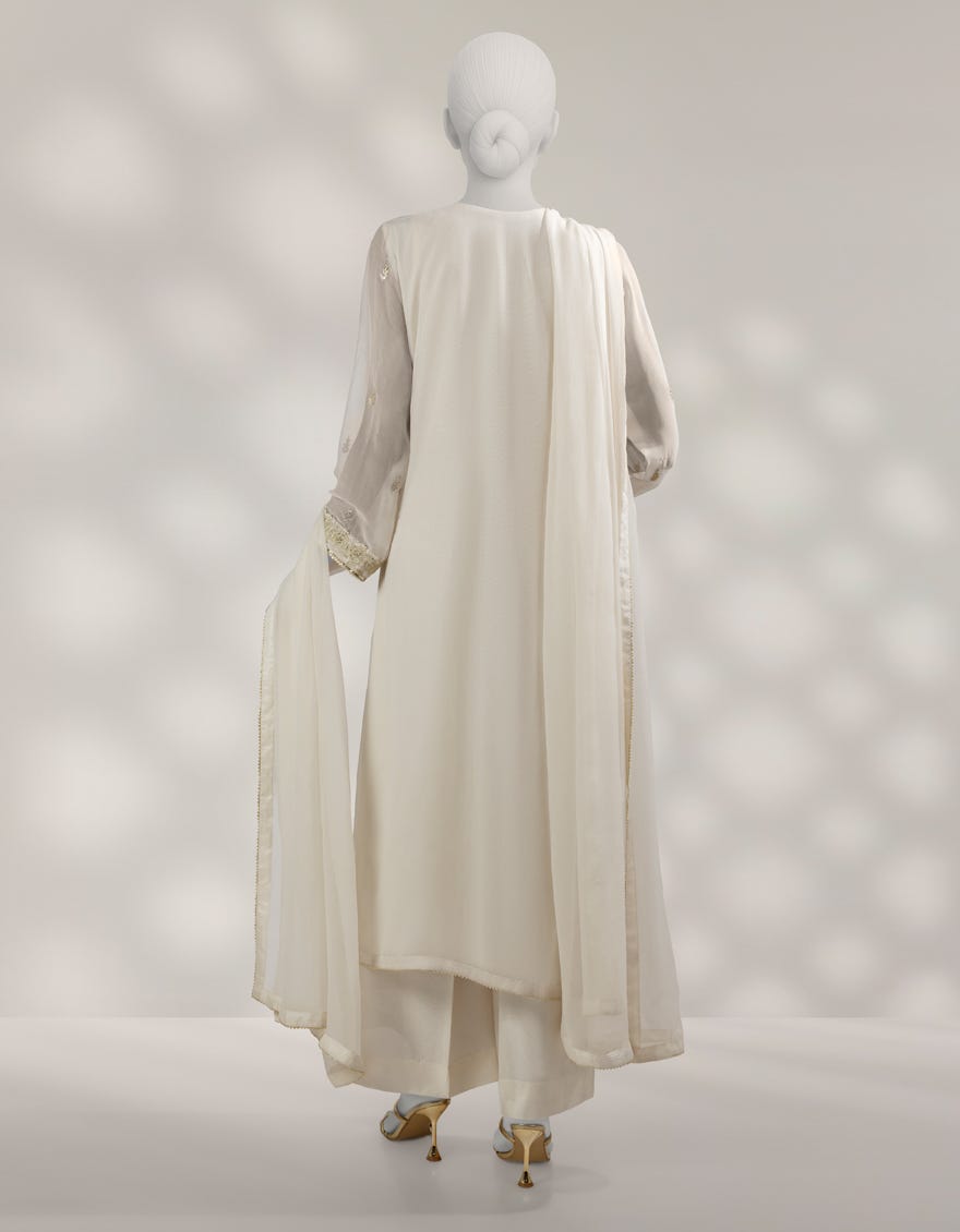 OFF WHITE CHIFFON EMBROIDERED UNSTITCHED 3PC