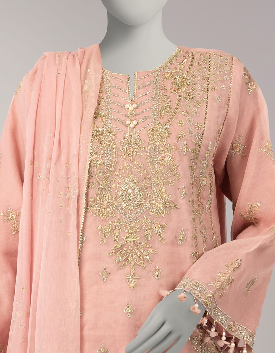 PINK ORGANZA EMBROIDERED UNSTITCHED 3PC