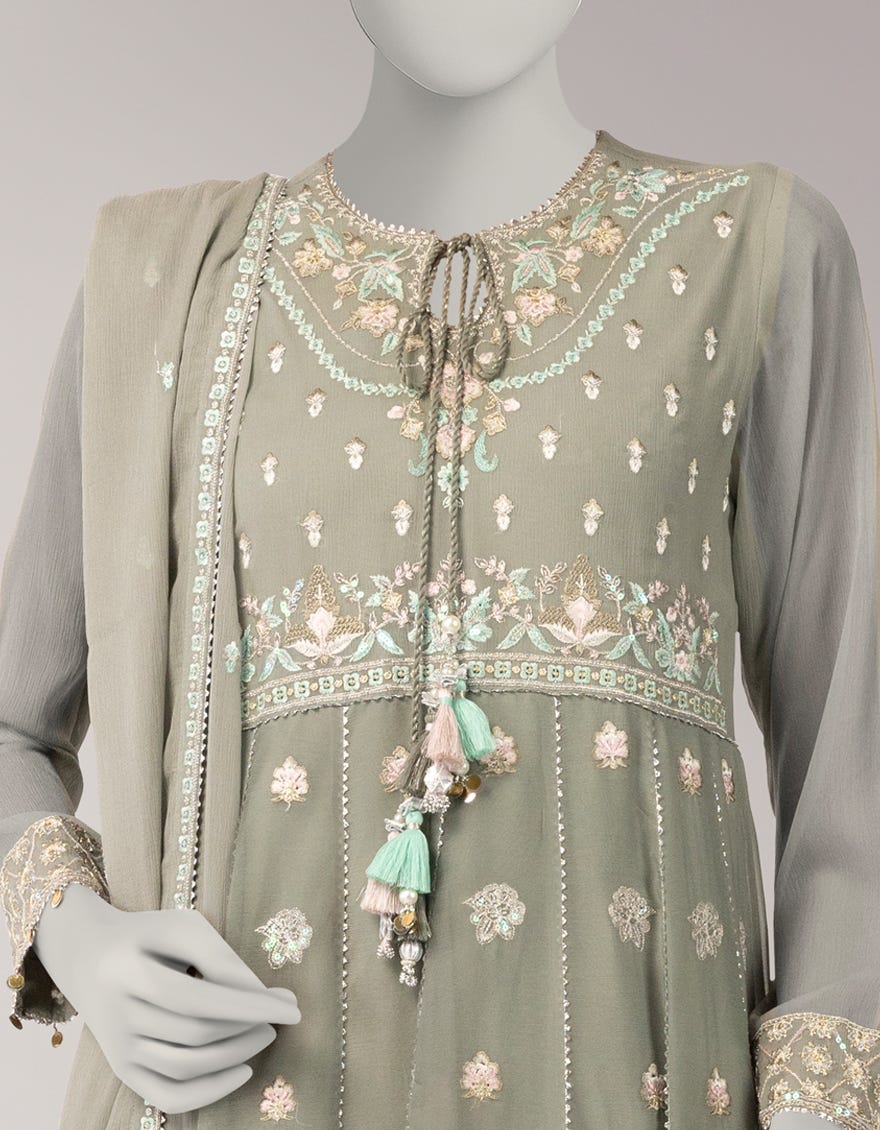 GREY CHIFFON EMBROIDERED UNSTITCHED 3PC