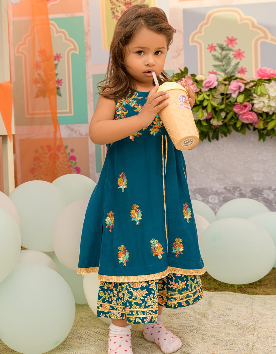 TEAL RAW SILK INFANT GIRL | JIK-S-JGIN-23-051
