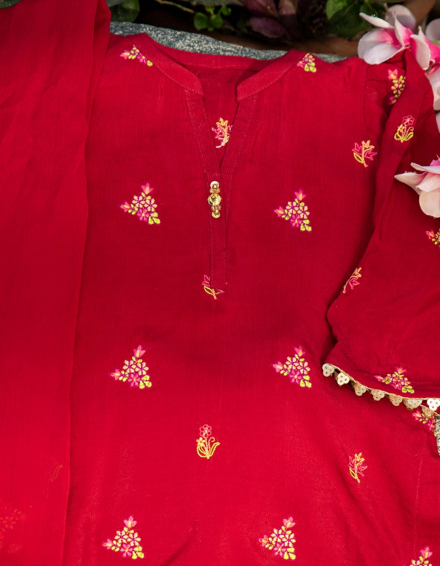 RED RAW SILK INFANT GIRL 3PC | JIK-S-JGIN-23-060