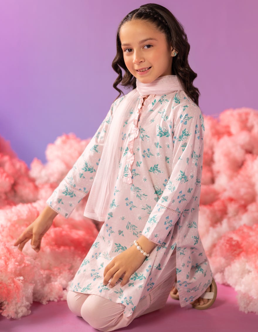 PINK LAWN EMBOSSED 3PC STITCHED