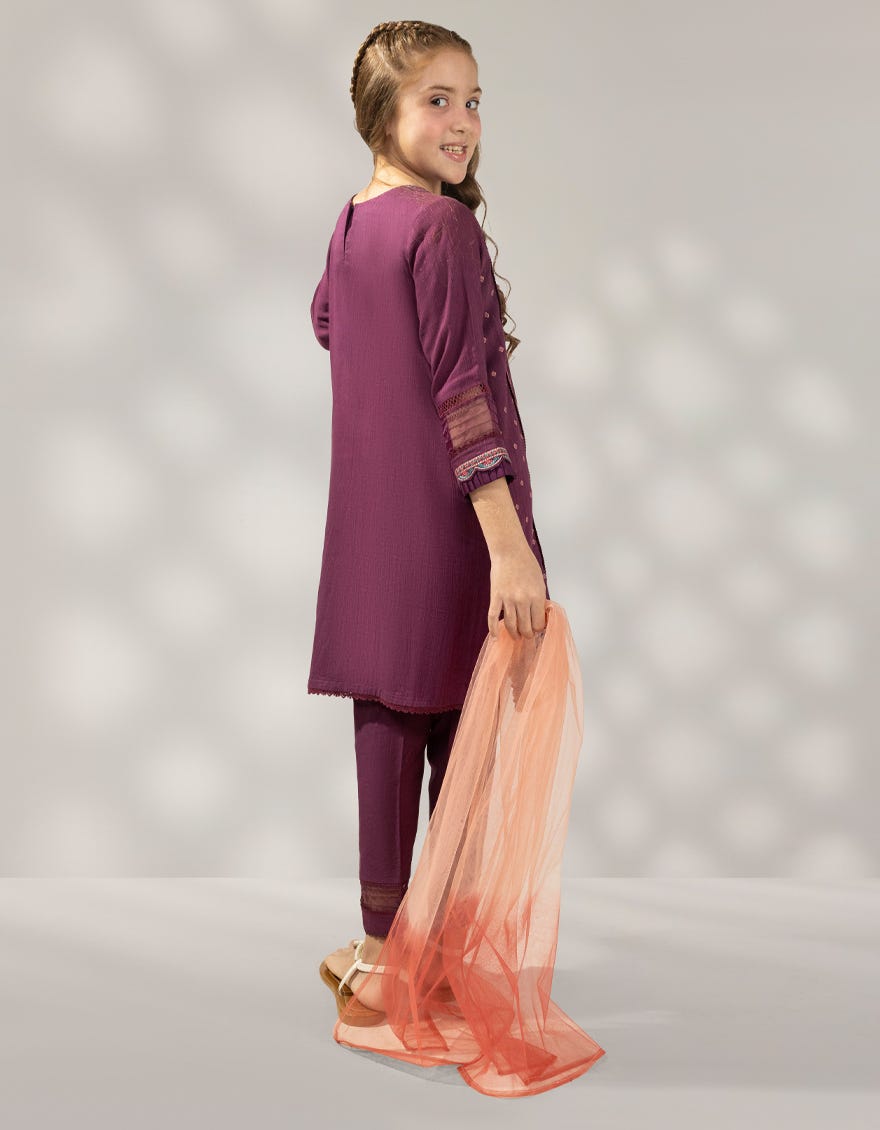 PURPLE KHADDAR SLUB EMBROIDERED 3PC STITCHED
