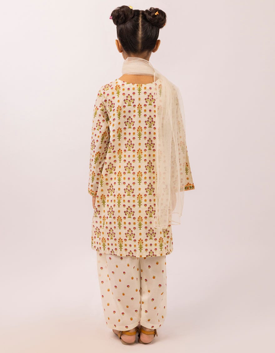 BEIGE LAWN PRINTED STITCHED 3PC