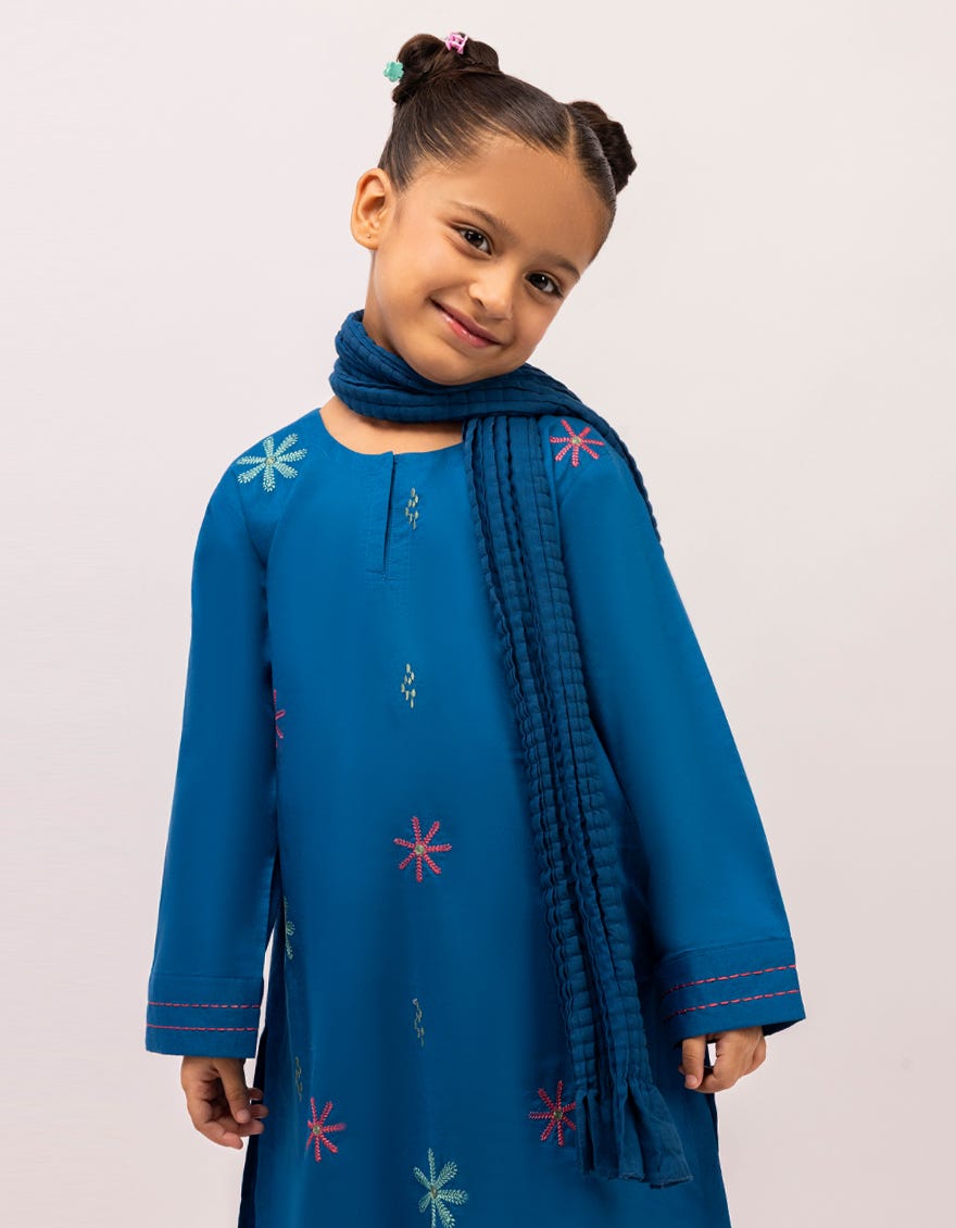 BLUE LAWN EMBROIDERED STITCHED 3PC