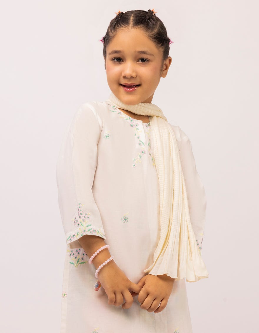 WHITE LAWN EMBROIDERED STITCHED 3PC