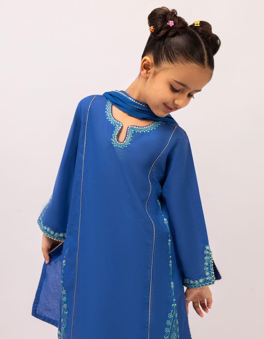 BLUE LAWN EMBROIDERED STITCHED 3PC