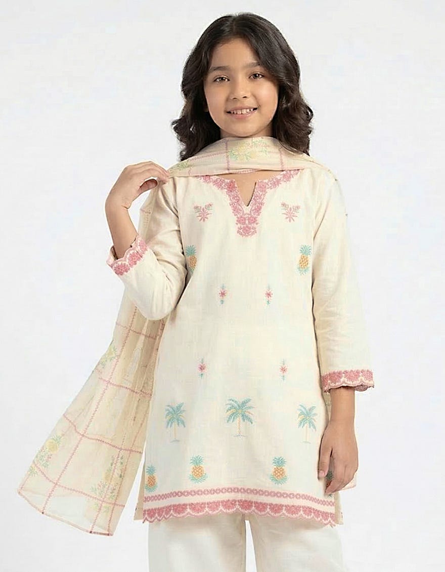 OFF WHITE LAWN EMBROIDERED STITCHED 3PC