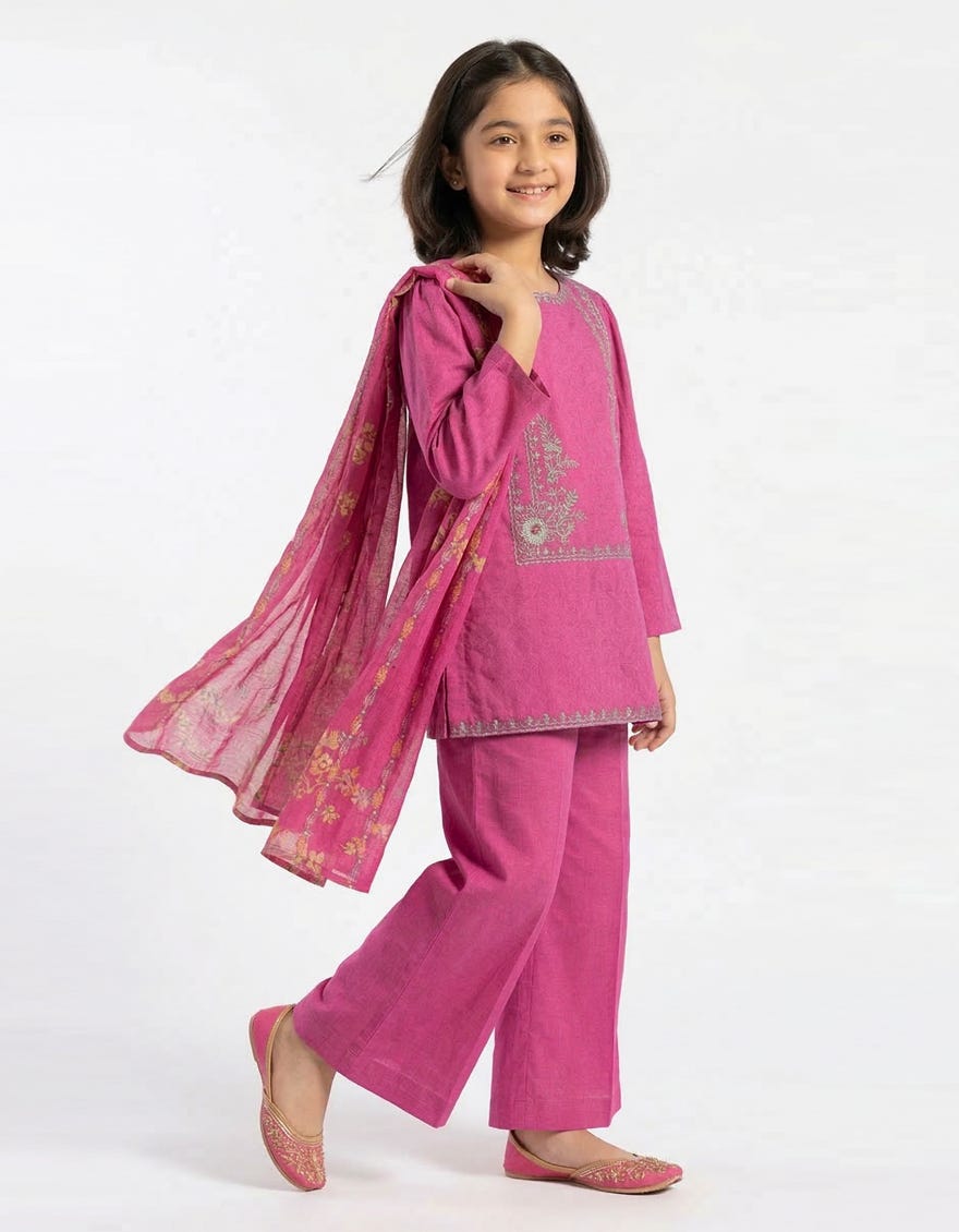 PINK LAWN EMBROIDERED STITCHED 3PC