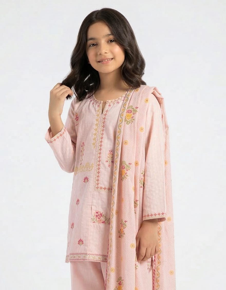 PINK LAWN EMBROIDERED STITCHED 3PC
