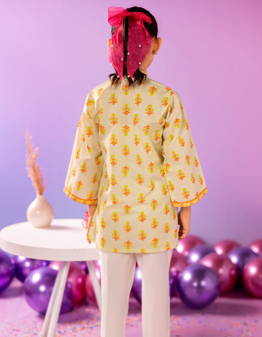 YELLOW LAWN PRINTED KURTA