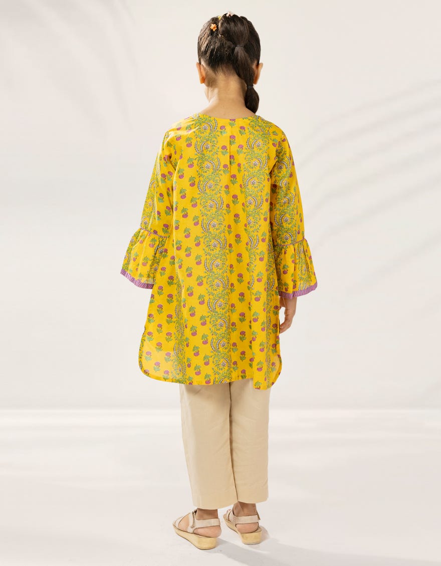 YELLOW PRINTED LAWN KURTA