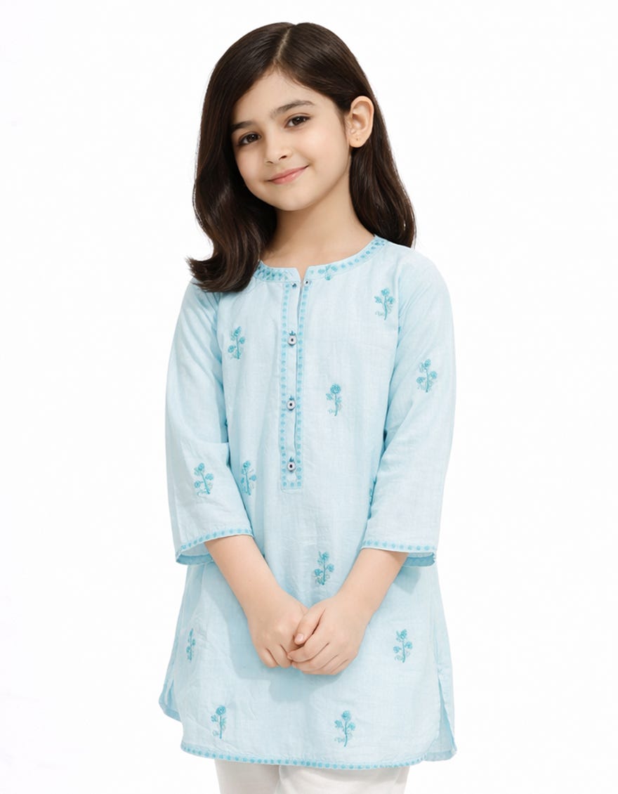 BLUE LAWN EMBROIDERED KURTA