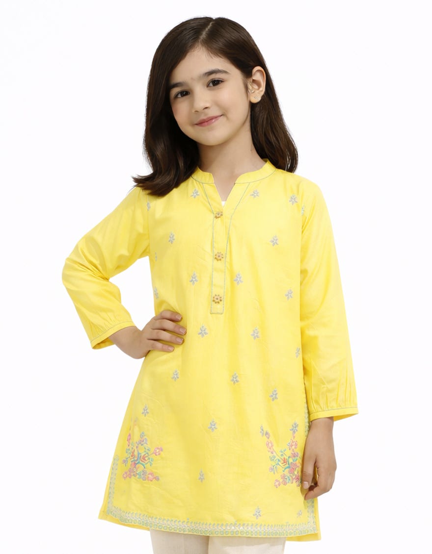 YELLOW LAWN EMBROIDERED KURTA