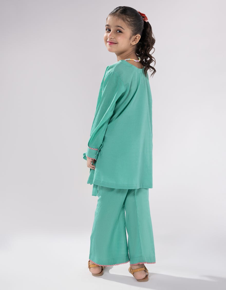 GREEN EMBROIDERED DOBBY 2PC STITCHED