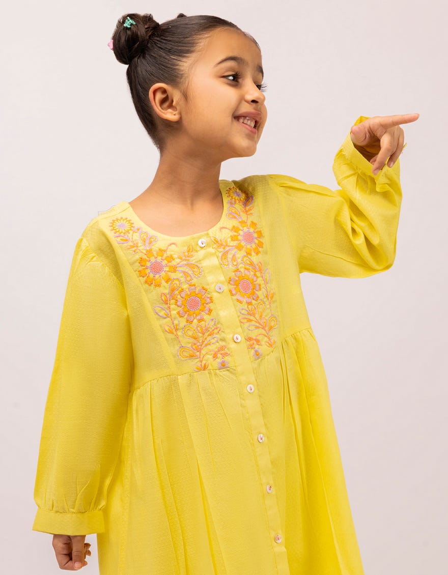 YELLOW DOBBY EMBROIDERED STITCHED 2PC