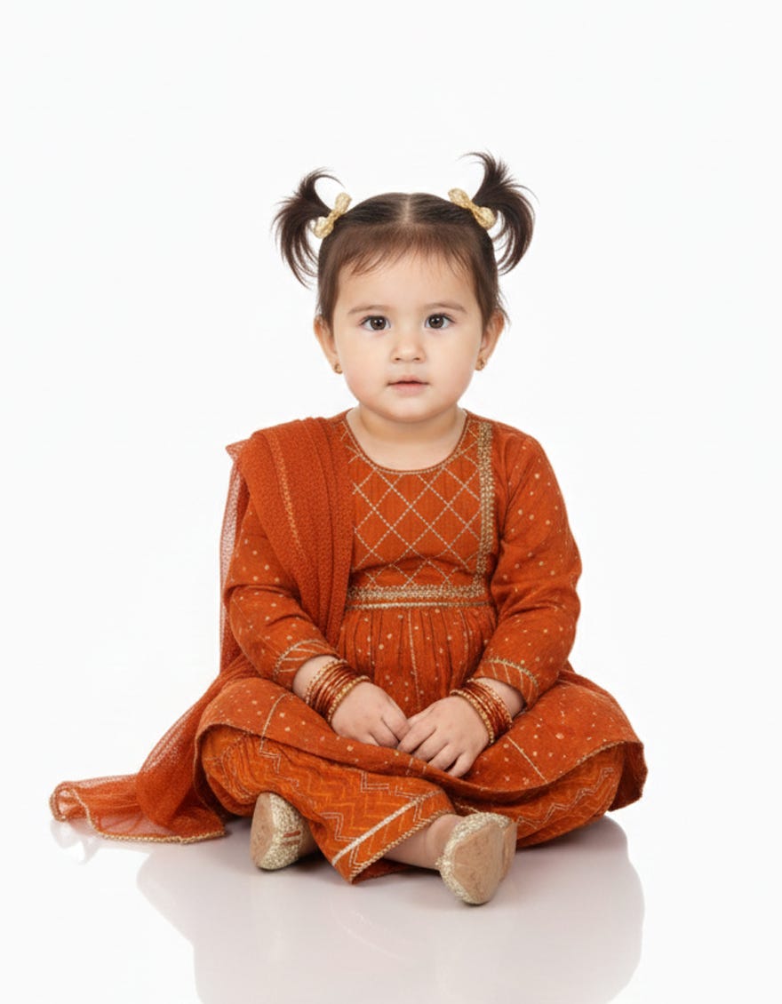 ORANGE MAPLE SILK EMBROIDERED STITCHED 3PC