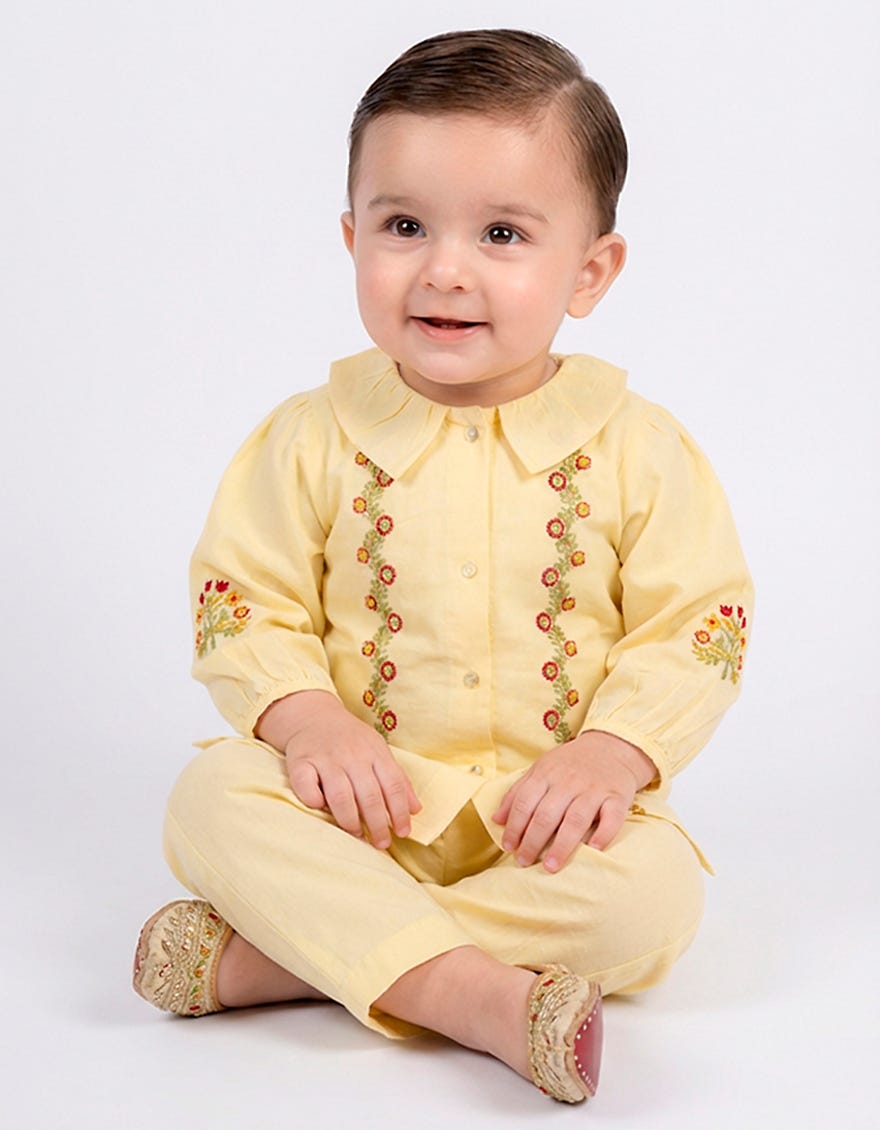 YELLOW LAWN EMBROIDERED STITCHED 2PC
