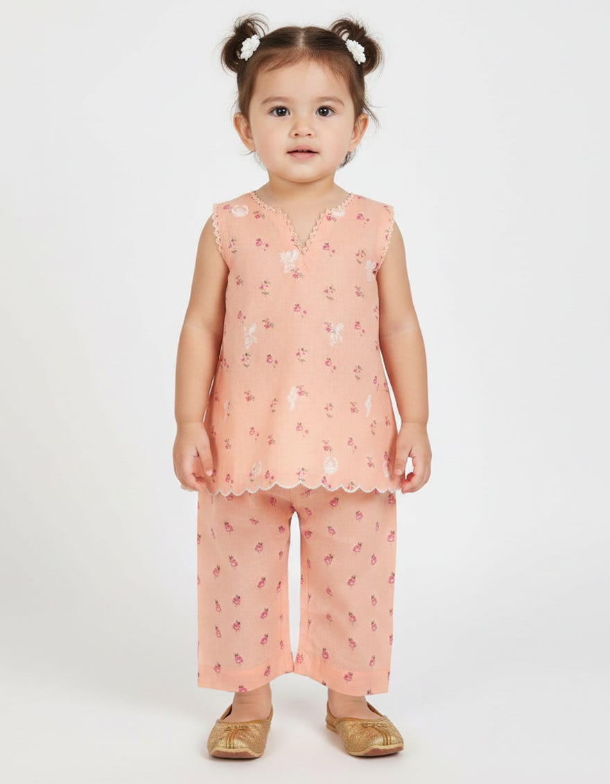 PEACH LAWN SCHIFFLI STITCHED 2PC
