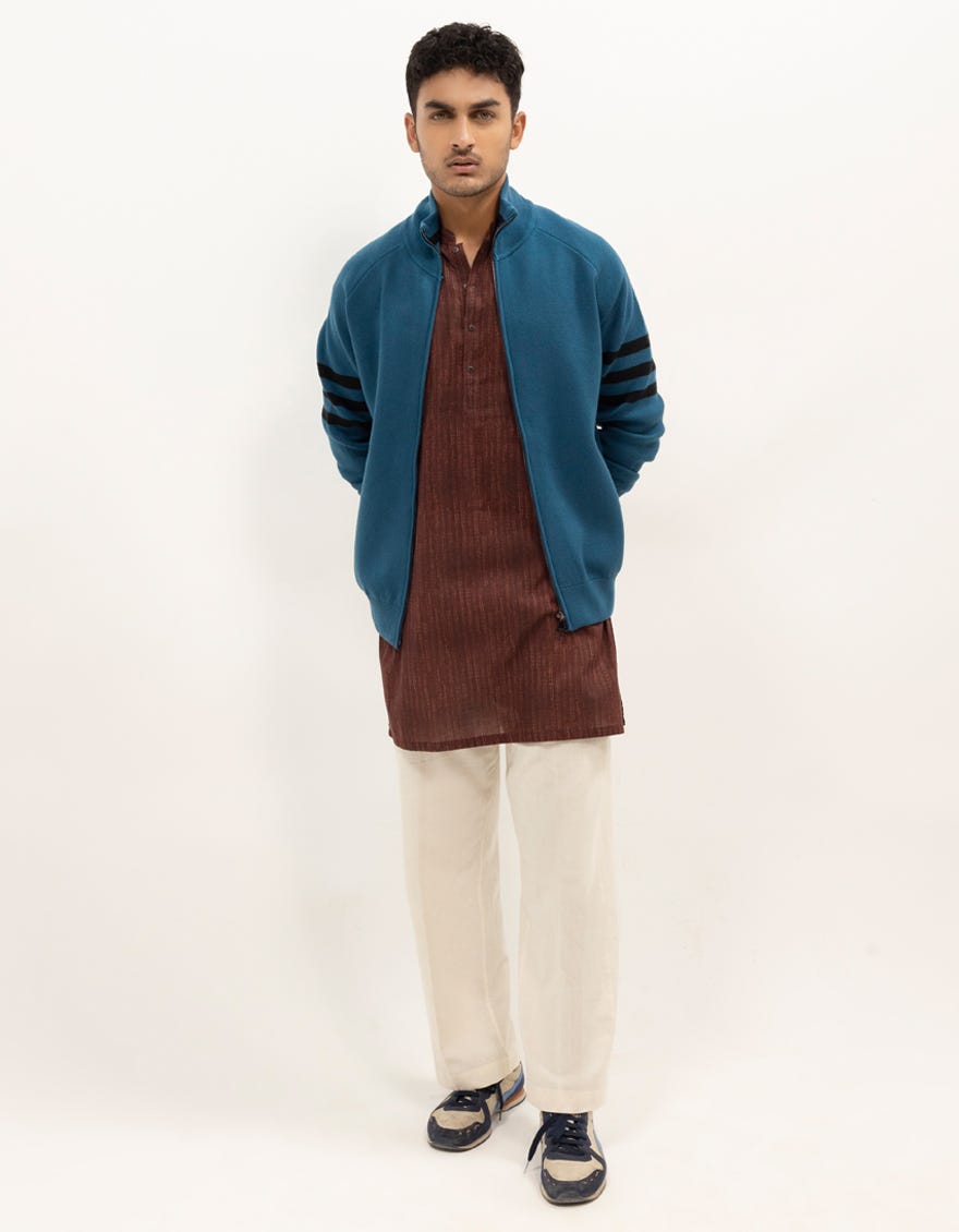 JUPITER A - TEAL ZIPDOWN MOCK NECK CARDIGAN