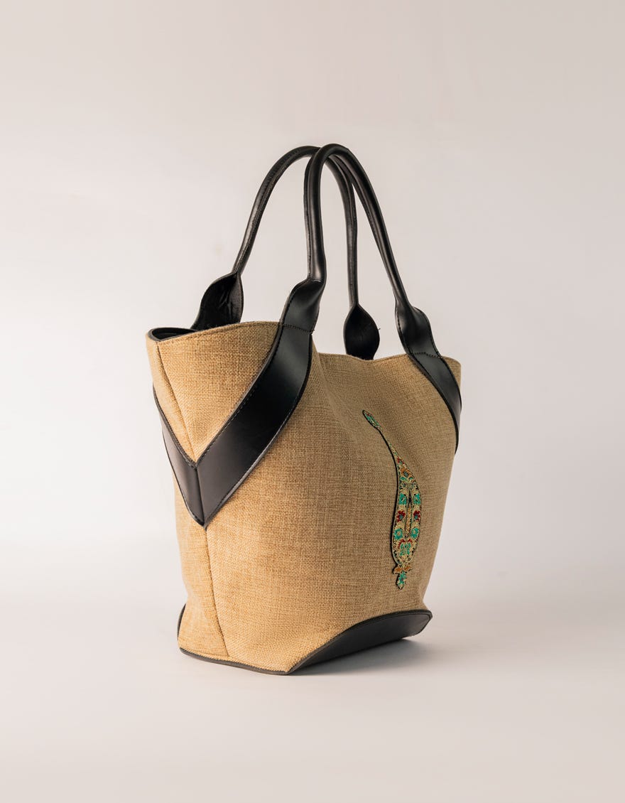 BEIGE JUTE HANDBAG