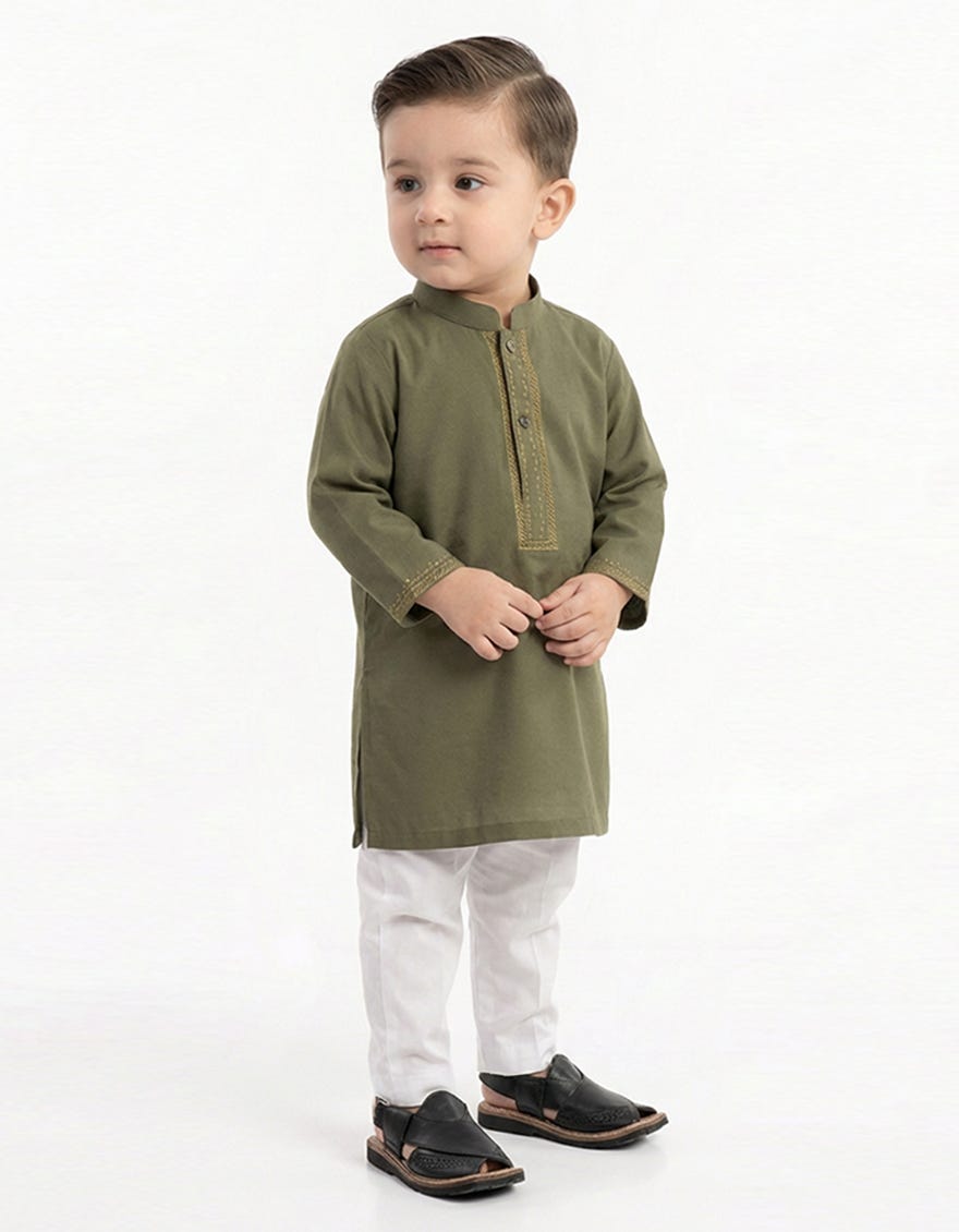 DULL GREEN SEMI-FORMAL KAMEEZ SHALWAR