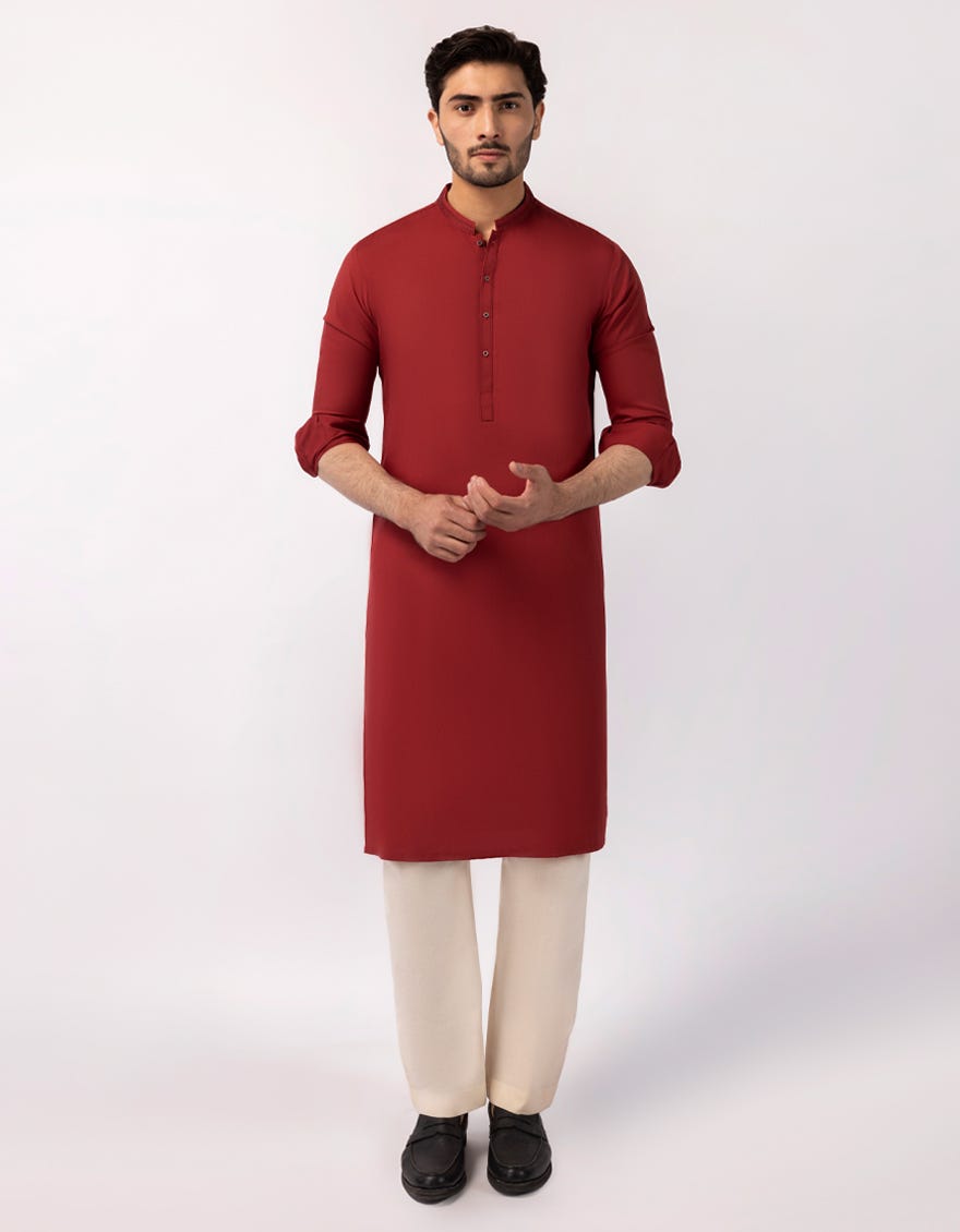 RED BLENDED SEMI-FORMAL KURTA