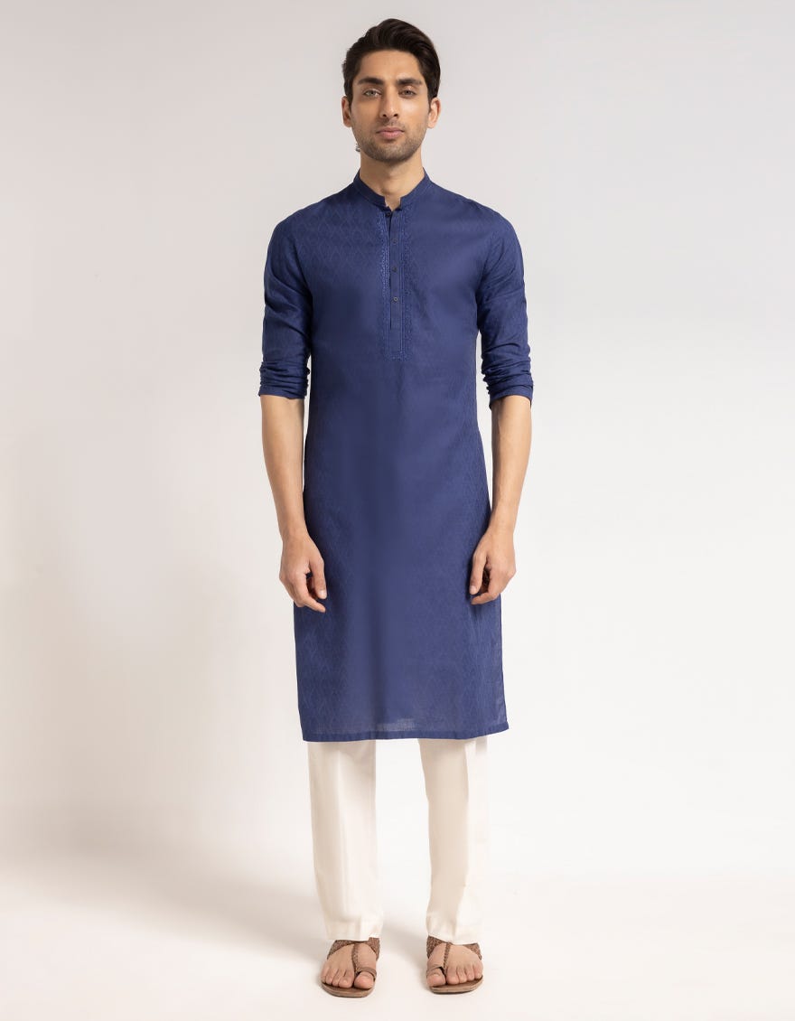 BLUE COTTON SEMI-FORMAL KURTA