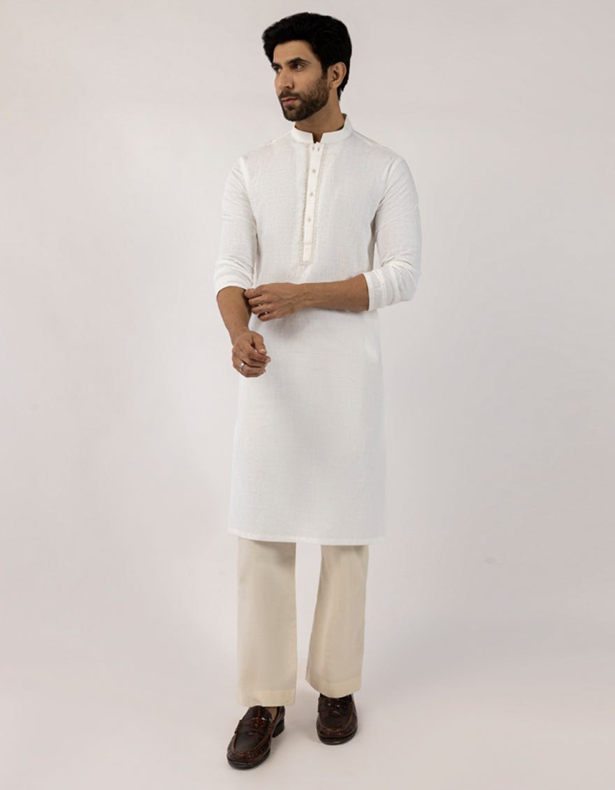 WHITE COTTON FORMAL KURTA