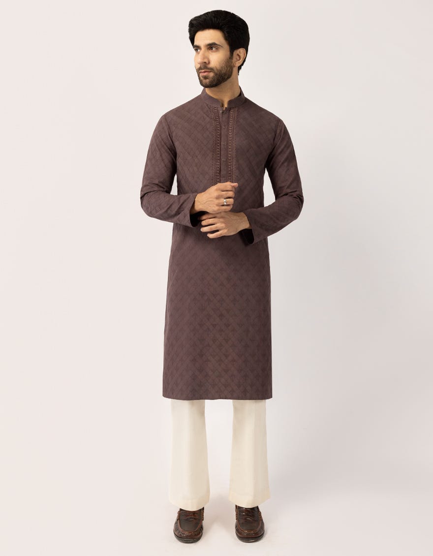 CHOCOLATE BROWN COTTON FORMAL KURTA