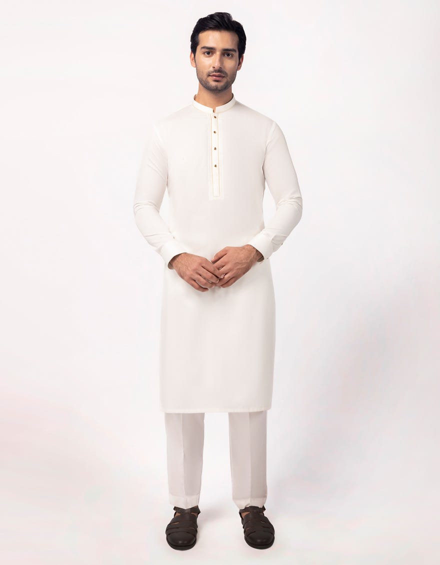 OFF WHITE SEMI-FORMAL KURTA TROUSERS