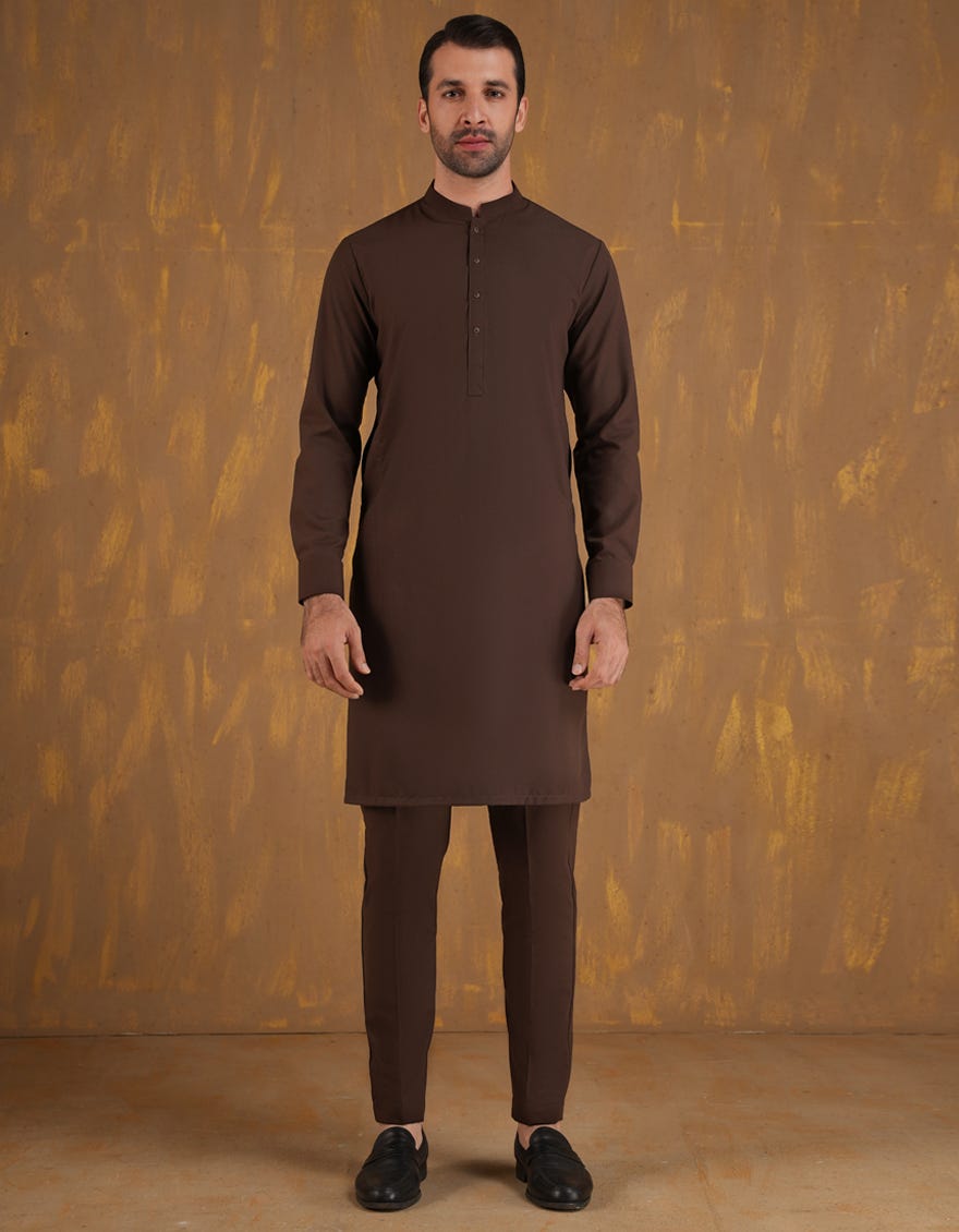 BROWN PLAIN KURTA TROUSERS
