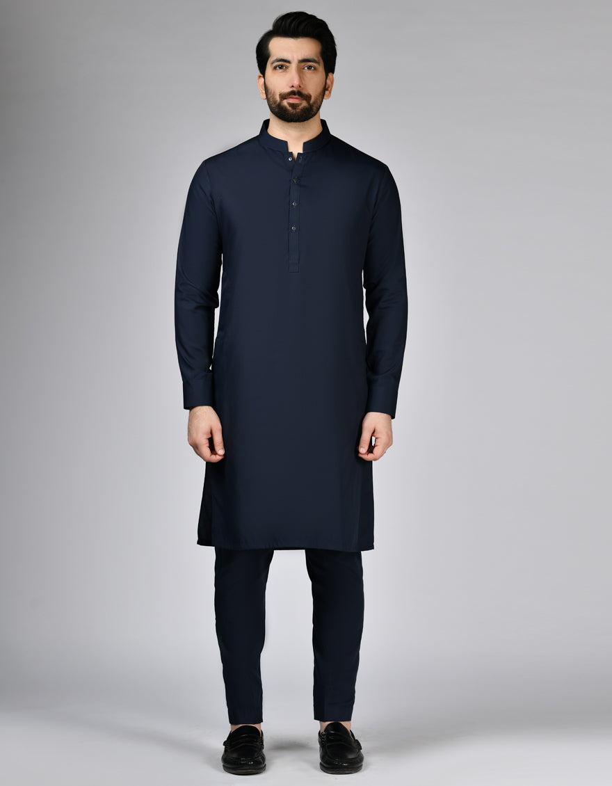Navy Blue Plain Kurta Trousers