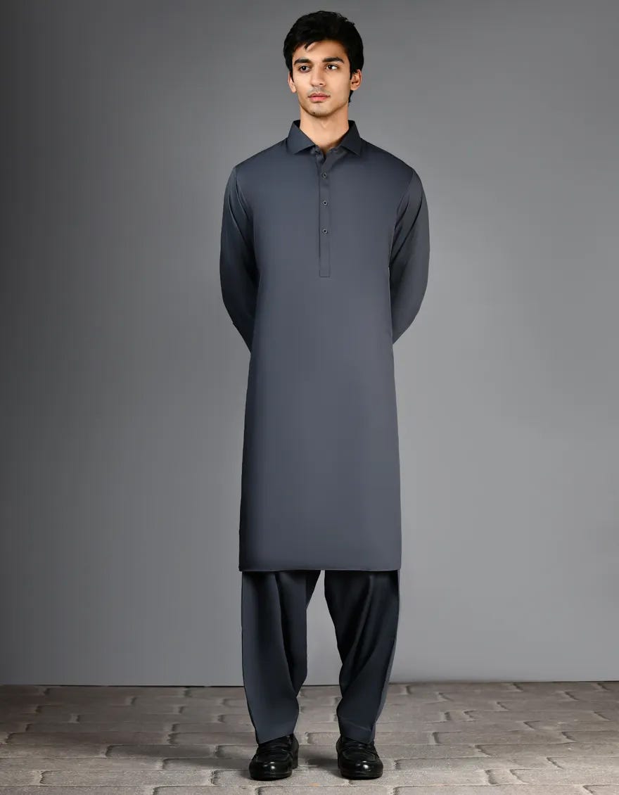 GREY PLAIN CASUAL KAMEEZ SHALWAR