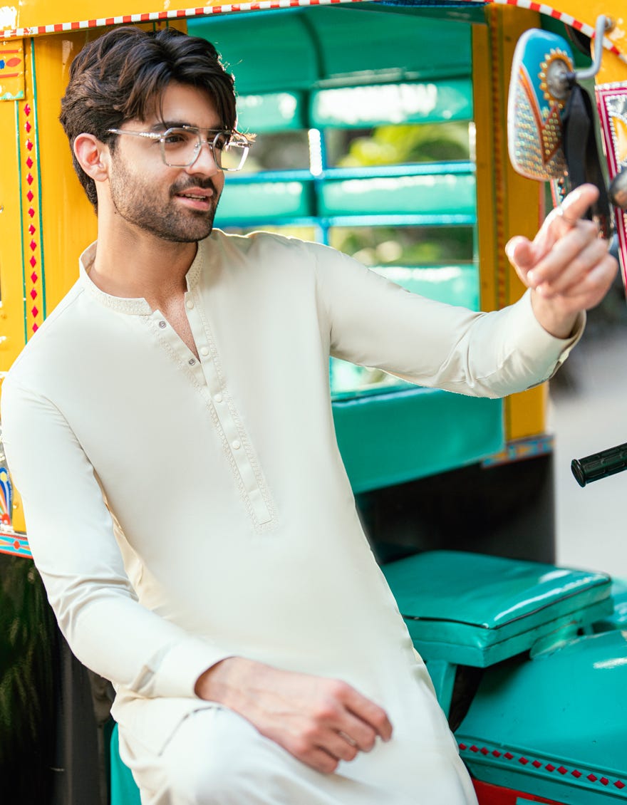 CREAM BLENDED SEMI-FORMAL KAMEEZ SHALWAR