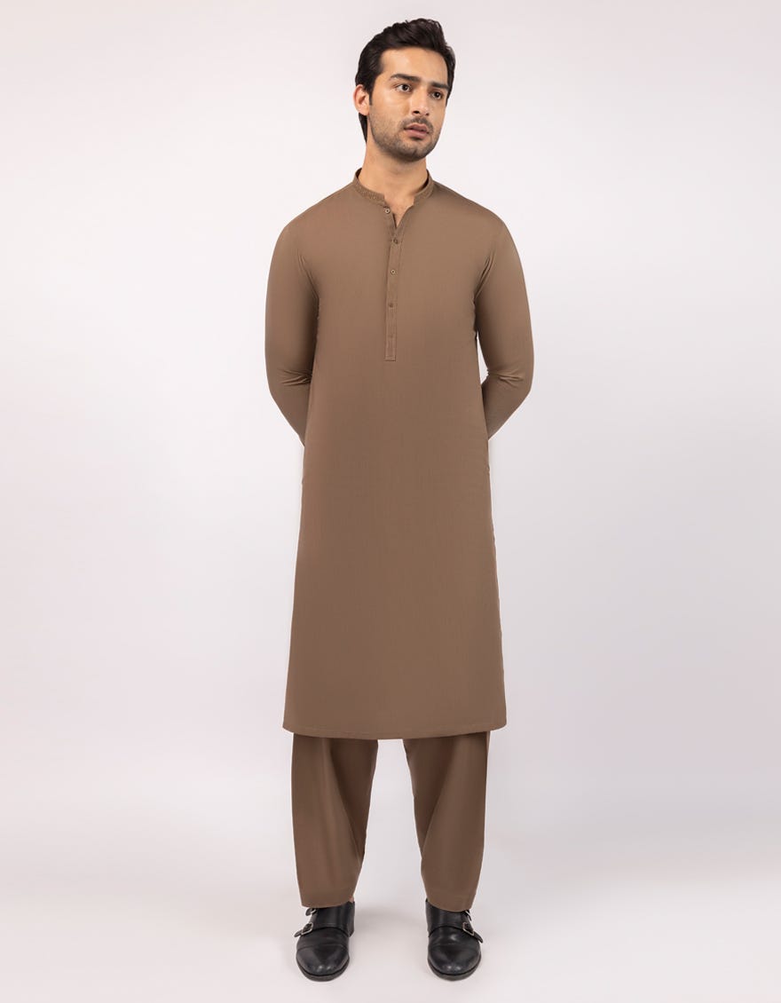 BROWN SEMI-FORMAL KAMEEZ SHALWAR