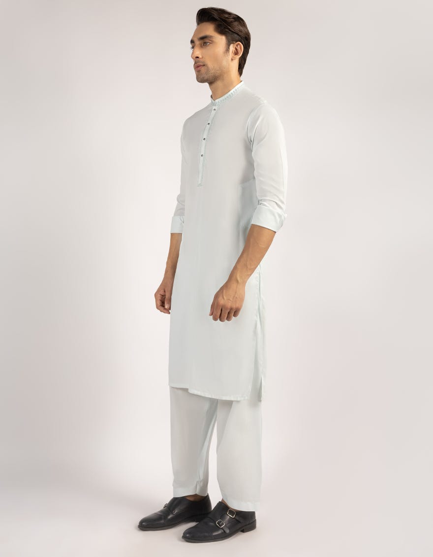 POWDER GREEN BLENDED SEMI-FORMAL KAMEEZ SHALWAR