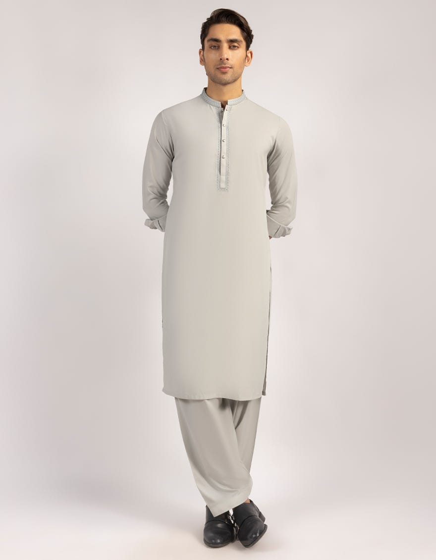 LIGHT GREY BLENDED SEMI-FORMAL KAMEEZ SHALWAR
