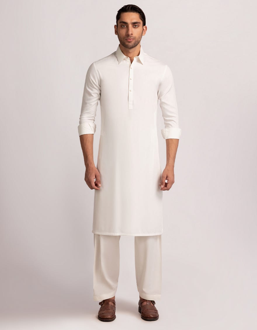 OFF WHITE BLENDED CASUAL KAMEEZ SHALWAR