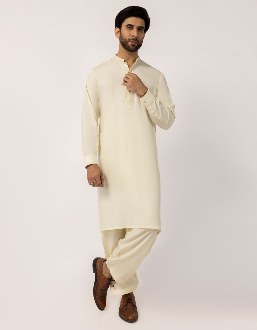CREAM SEMI-FORMAL KAMEEZ SHALWAR