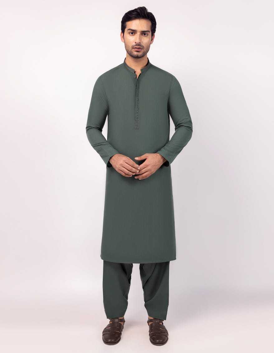 GREEN SEMI-FORMAL KAMEEZ SHALWAR