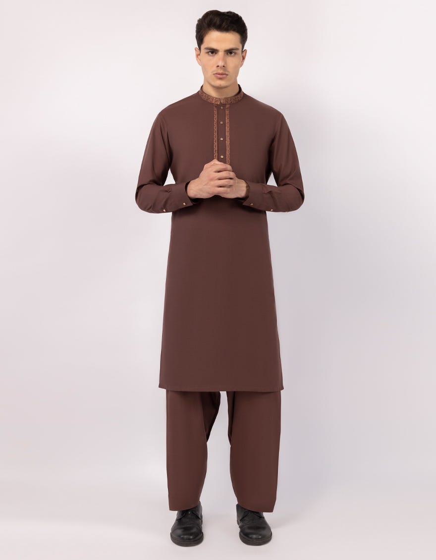 BROWN SEMI-FORMAL KAMEEZ SHALWAR